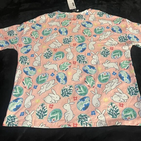 Pink Bunny Print Top NWT Pastel Easter XXL - Picture 6 of 6